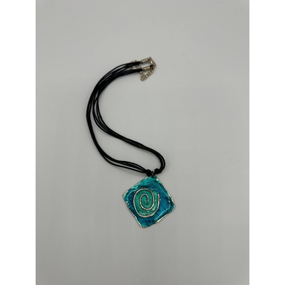 ENAMEL AND PEWTER ABSTRACT TURQUOISE NECKLACE/PENDANT